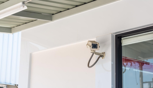 Security camera on building